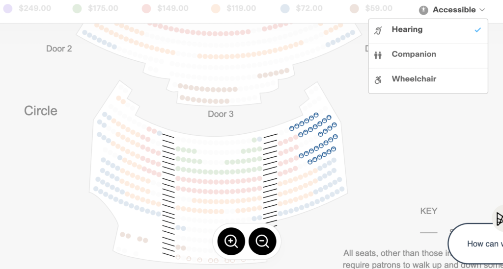 Here is a seating map showing the seats in Auslan zone