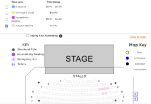 Use the link above, Click the Auslan button, See pink seats in the Auslan zone